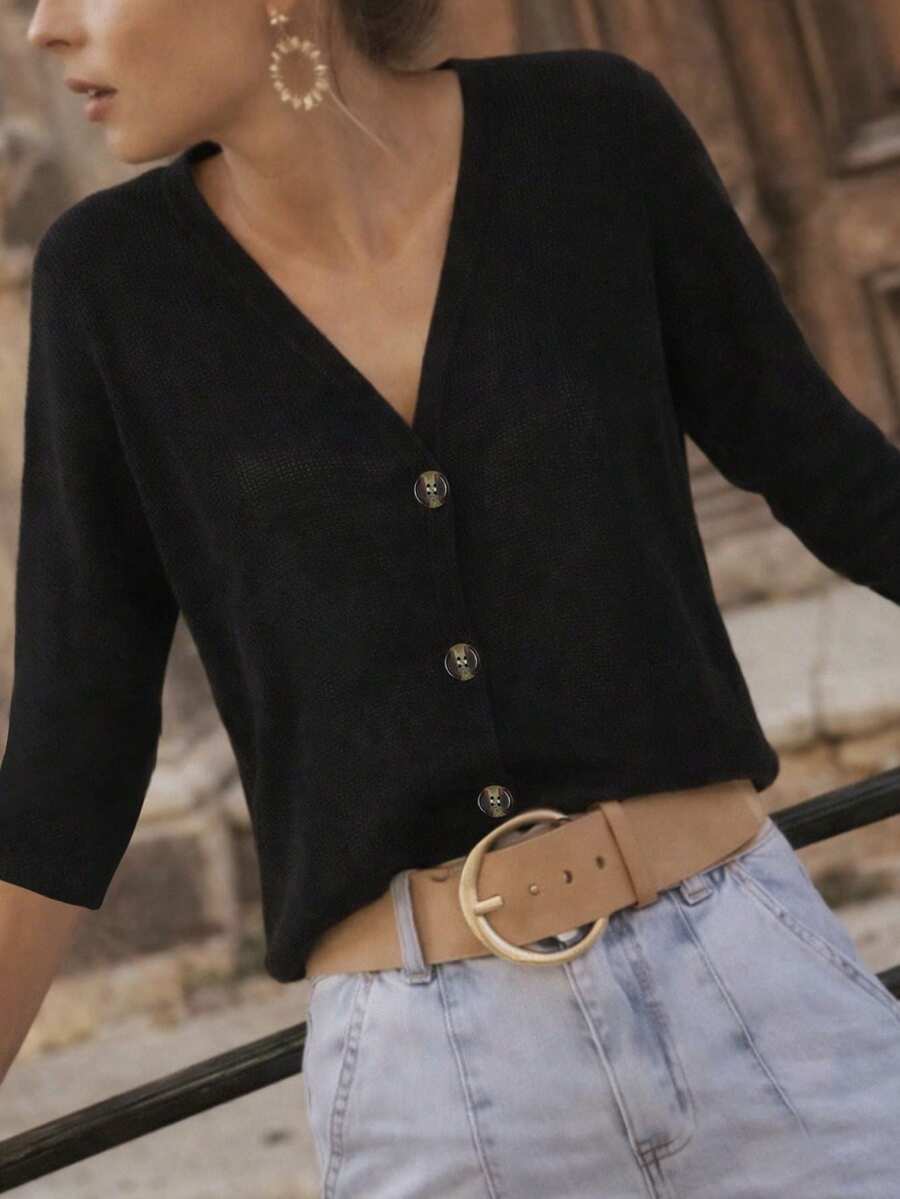 New Arrival Fashion Women's Knit Cardigan Batwing Sleeve Button-Up Jacket For Spring, Autumn And Winter Black Fall - Black - View 1