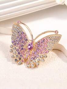 1PC Elegant Butterfly Shaped Brooch Decorated With Shiny Rhinestones Clothing Lapel Pin Women Dress Coat Sweater Brooch Accessories - Purple - View 2