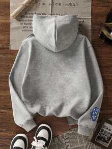Tween Girl 1pc Hooded Sweatshirt, Young Student Children's Clothing, Suitable For Kids' Autumn/Winter Long Sleeve Top - Grey - View 4