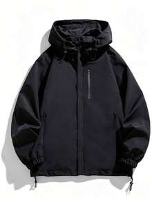 Nueva chaqueta con capucha casual de exterior para hombre de talla grande, primavera/otoño - Negro - Ver 2