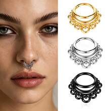 1pc Multi-Loop Hinged Septum Clicker Ring, 316L Stainless Steel Hypoallergenic Click Closure Nose Ring, Suitable For Septum, Helix, Tragus Piercing Jewelry - Round - View 1