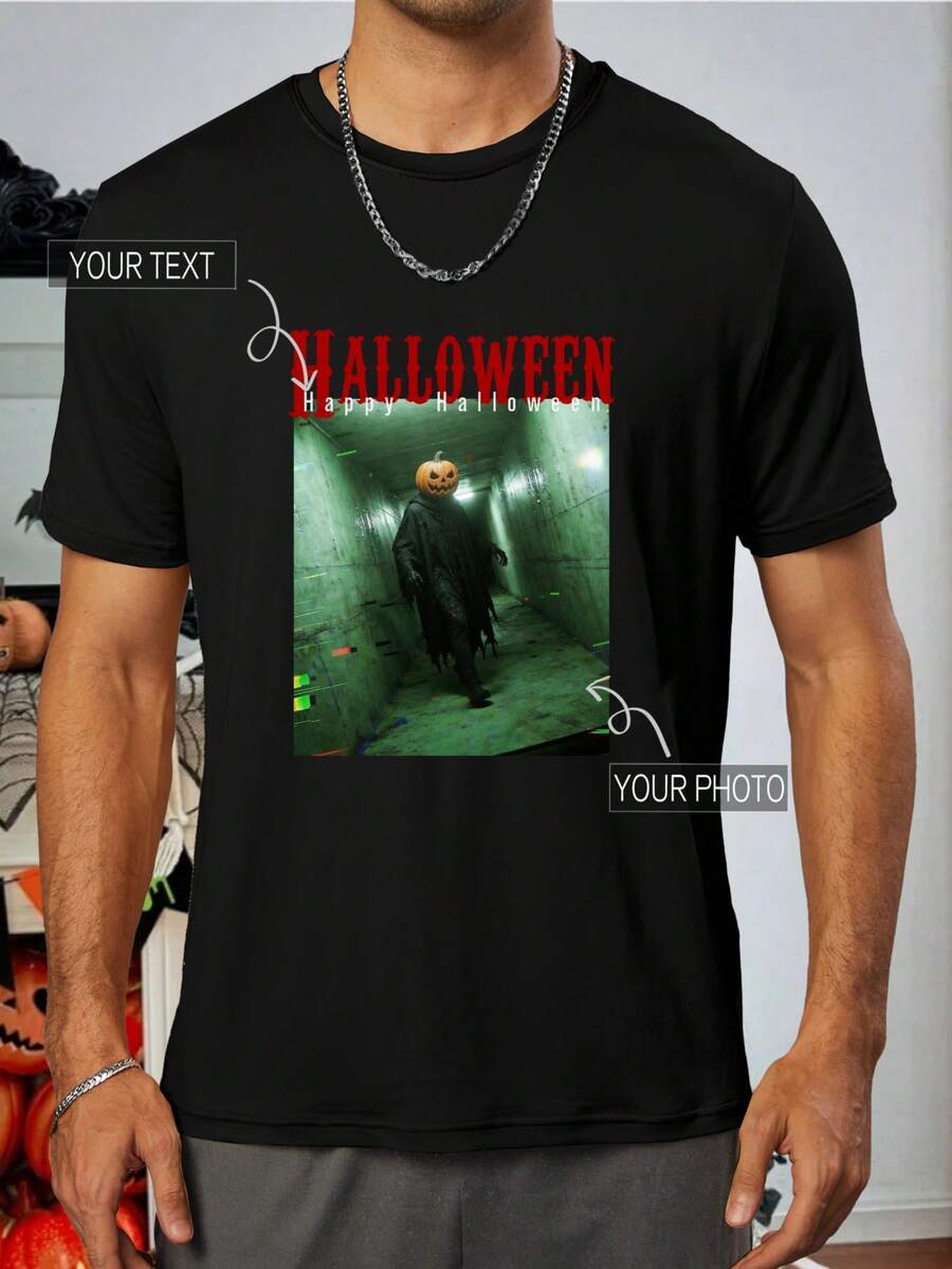 Custom Basic T-Shirt Unisex, Upload Photo & Text, Personalized Birthday & Anniversary Gift Sports - Black - View 1