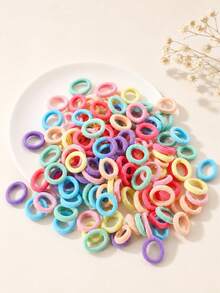 100pcs Girls Multi-Color Non-Damaging High Elasticity Thumb Hair Ties Suitable For Daily Wear - Multicolor - View 6