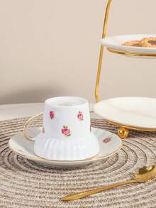 1 buah Set Cangkir Kopi & Tatakan Keramik Mawar Romantis, Desain Cangkir Kreatif, Cocok Untuk Rumah, Klub, Cangkir & Tatakan Teh Bunga, Hadiah - WL127 - Mawar Kecil - View 5