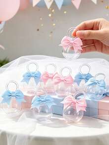 12/1 Set 3.15 Inch Mini Baby Shower Milk Bottle Fillable Plastic Round Box With Bow, Mini Gift Fillable Small Storage Box With Bow, Nipple Shaped Decorative Storage Box, Party Gift Container Suitable For Baby Shower Party Centerpiece For Boys And Girls, Gender Reveal Party Tabletop Decoration Small Gift Box, Return Gift For Guests, Wedding Birthday Valentine's Day Birthday Party Decoration Supplies (Pink, Blue) - Multicolor - View 4