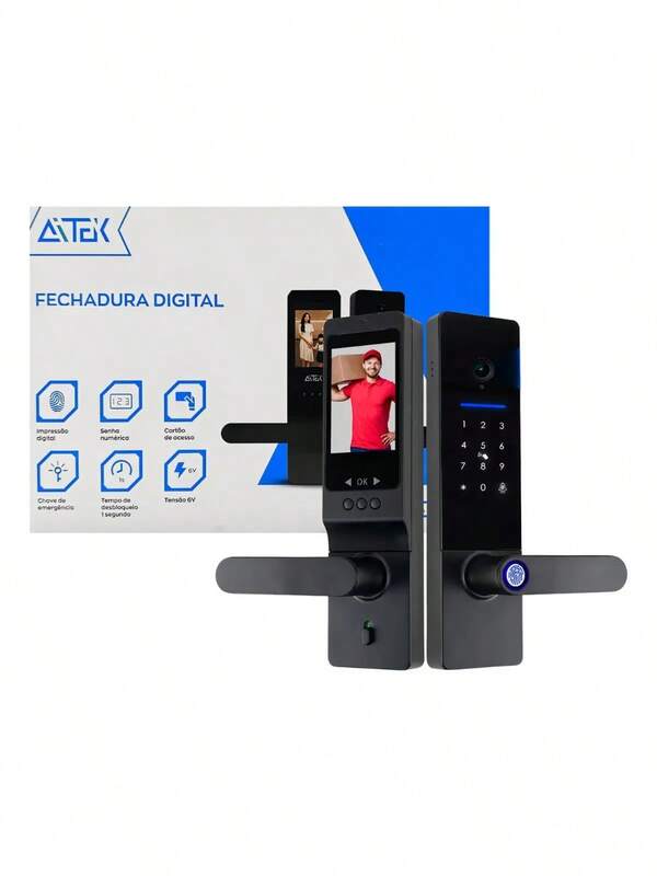 Fechadura Aitek Alpha-203 5 Formas De Acesso Câmera 150° Cor Preto