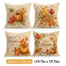 4 Stücke Vintage Herbst Ahornblatt & Kürbismuster einseitig bedruckte Kissenbezüge/Kissenbezüge, Multi-Szenen Atmosphäre Dekor Kissenbezüge geeignet für Wohnzimmer, Sofa, Schlafzimmer, Kissenfüllungen nicht enthalten - Verschiedenfarbig - Übersicht 12