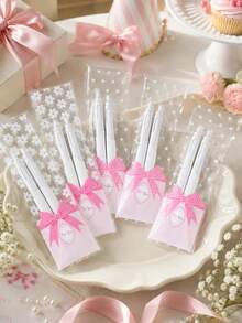 100 piezas Bolsas transparentes para dulces con lazo rosa y lunares, Bolsas para dulces de fiesta de cumpleaños con lazo rosa, Suministros para fiesta con lazo rosa, Bolsas para recuerdos de fiesta con lazo rosa, Bolsas con lazo rosa, Bolsas para algodón de azúcar decoradas con lazo rosa, Bolsas para postres de baby shower, Bolsas para empaquetar espino dulce del mercado, Bolsas transparentes para empaquetar alimentos de fiesta de primer cumpleaños, Bolsas para hornear galletas decoradas con lazo rosa, Suministros para fiesta rosa, Rellenos para bolsas de fiesta, Regalos con lazo rosa, Recuerdos de fiesta - Lazo de lunares - Ver 6