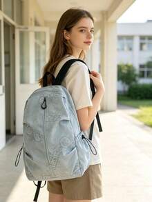 1個/4個 入學季壓紋卡通大容量後背包,輕量防水尼龍美學學生書包,多口袋日常背包,適合青少年女生學生旅行用品與學校用品 - 多款 - 查看 6