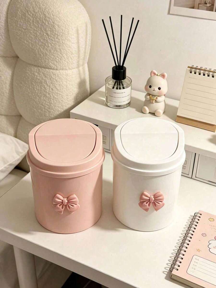 Elegant Butterfly Decor Portable Trash Can With Lid, Mini Desktop Wastebasket, Home Use Wastebasket With Lid, No Power Required, Suitable For Office, Living Room Or Desk, Home Desktop And Drawer Storage - Multicolor - View 1