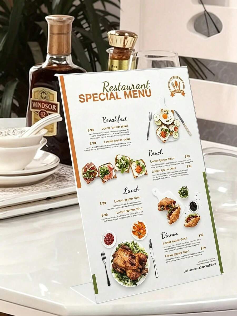 1/2/4pcs Acrylic Sign Holder, Transparent Plastic Display Stand, Transparent T-Shaped Plastic Display Stand, Photo Frame Display Stand, Suitable For Brochures, Menus, Flyers, Papers, Photos, Business Cards, Restaurant, Wedding , Office Or Desktop - Multicolor - View 1