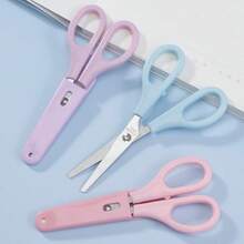 3-Color Stainless Steel Round Tip Scissors With Protective Cover, Pink, Purple And Light Blue Portable Multi-Function Scissors, Ergonomic Design, Suitable For Office, School, Home And Craft Projects - Multi-color - View 4