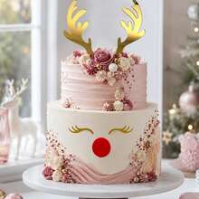 1Set/2Sets Gold Mirror Acrylic Reindeer Antler Cake Topper, Christmas Rudolph Eyes Cake Decor, Xmas Party Cake Decorations - Multicolor - View 4