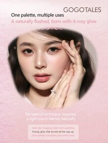 GOGO TALES GOGOTALES Dual-Tone Velvet Plumping Blush & Highlighter Palette, Expansion Color & Contour Color, Low Saturation Shimmer Highlighter, All-In-One Mini Portable Palette, Suitable For Natural Light Makeup & Daily Looks - G04#MERAH MUDA ORANYE - View 3