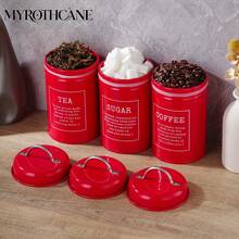 Myrothcane Christmas & Halloween Red Metal Storage Canister 3-Piece Set, Airtight Coffee Tea Sugar Canisters With Lids And Handles, Vintage Kitchen Countertop Food Storage Containers, Suitable For Coffee Beans, Loose Tea, Granulated Sugar, Decorative Kitchen Storage Containers - Red - View 6