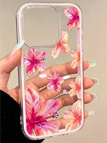 1PC Vibrant Lily Flower Pattern Pink Personalized Frame High-End Transparent Full Coverage TPU Shockproof Fashion Phone Case, Compatible With IPhone 11 12 13 14 15 16 17 ProMax/Plus, Compatible With IPhone 17 Pro Air Fashion Floral Print Phone Case, Compatible With Iphone 17 Pro Max Case, Compatible With Iphone 17 Pro Case - Pink - View 5