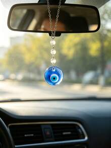 1pc Evil Eye Car Rearview Mirror Hanging Decoration, Car Interior Decor Accessory - A - View 3