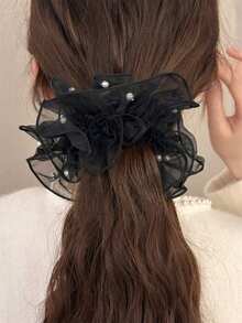 2pcs/1pc Women's Spring/Summer French Vintage Organza Pearl Scrunchie Hair Tie Fashion High-End Hair Accessory Suitable For Daily Use - Multicolor - View 4