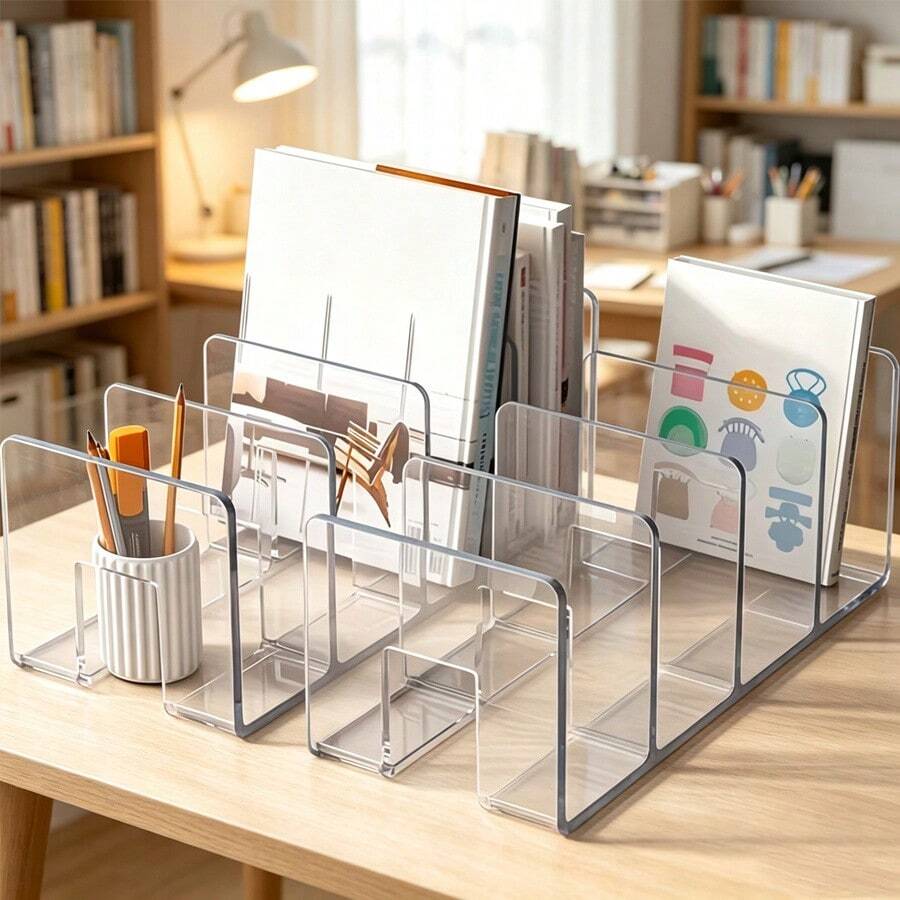 2/1pc Acrylic Book Stand, Transparent Book Stand, Desktop Book Storage Artifact, Student Classroom Desk, Fixed Book Holder, Desktop Storage And Organizing Shelf, Student Book File Classification And Organizing Book Folder, Back To School Season Gift - Multiple Styles - View 1