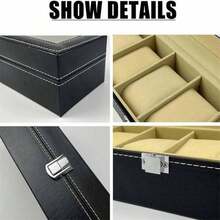 6-Slot Lockable Transparent Glass Top Watch Storage Box, Large Capacity Unisex Black PU Leather Jewelry Watch Display Organizer - Multicolor - View 4