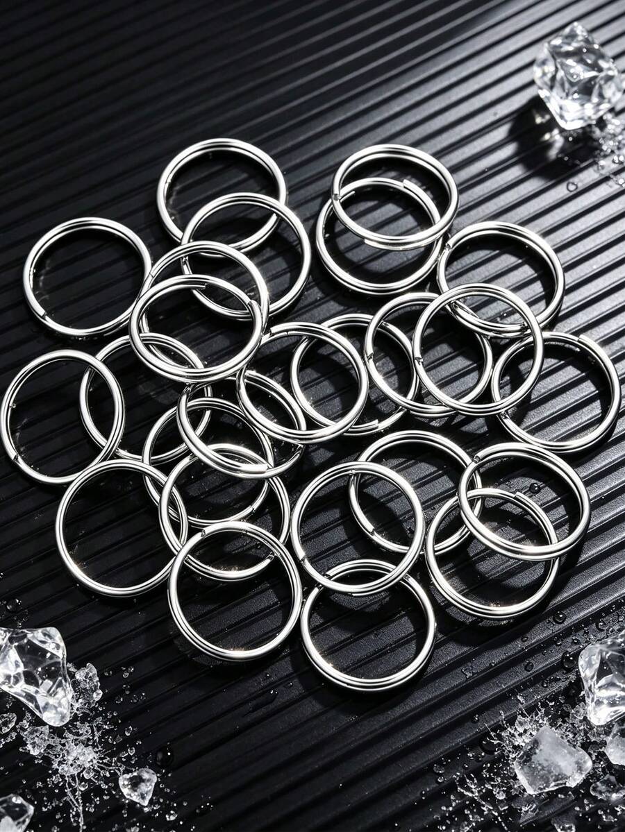 100-Piece Set Of Stainless Steel Round Double-Layer Keyring Charms, DIY Keychain Making Supplies - Keychain - View 1