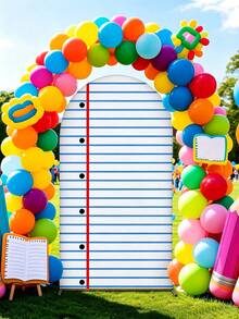 Sfondo ad arco per computer portatile 180cm*80cm, decorazione per il ritorno a scuola, copertura elastica per supporto ad arco, sfondo per il primo giorno di asilo, decorazione per foto di studenti e festa in classe, decorazione per festa di ritorno a scuola in aula prescolare - Arco a righe blu per il ritorno a scuola - Visualizzare 1