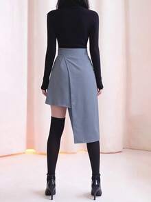 Women's Elegant Solid Color High Waist Versatile Daily Skirt - Dusty Blue - View 2