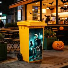 1pc Halloween Skeleton Trash Can Sticker, 14.57 X 32.28 Inches, Suitable For Indoor And Outdoor Trash Can Decoration Sticker, Halloween Decoration - Trash Can Stickers - View 2
