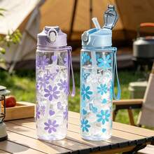 1pc 750ml Kids Water Bottle With Bow Knot, Cartoon Design, Anti-Drop Straw Cup, Portable Leak-Proof Water Bottle For Kindergarten, Large Capacity Sports Water Bottle For Summer - Multicolor - View 6