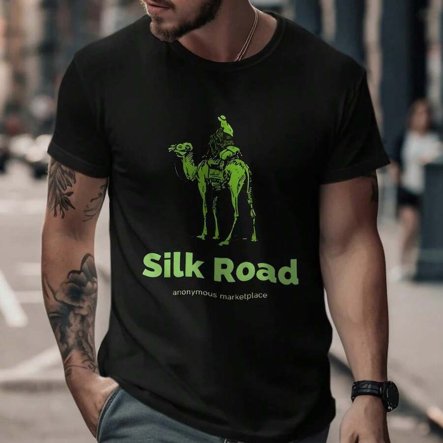 Silkroad Shop Logo T-Shirt, Cyberpunk Hacker Grafik-T-Shirt - Schwarz - Übersicht 1