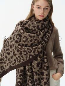 1pc Women's Leopard Print Fashion Elegant Polyester Faux Mink Fur Scarf, Warm For Autumn/Winter, Daily Wear, Halloween - Coffee - View 4
