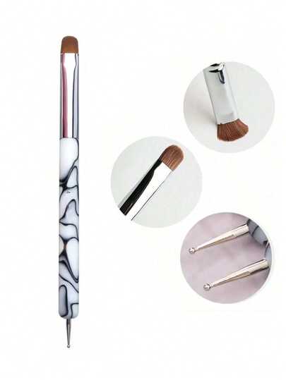 1pc French Manicure Brush, Dual-Ended Acrylic Nail Art Brush With Dotting Pen, Suitable For Professional Nail Art, Nail Tips, Nail Extension, Nail Painting