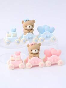 1pc Toddler Cartoon Bear Train Cloud Party Hat Figurine,Cute Stable Cake Decor For Newborn 100-Day Baby Shower Baby Shower Dessert Table - Multicolor - View 6