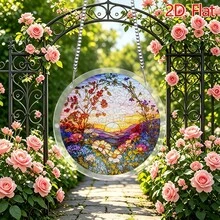 2D Puzzle Sun Catcher 83 Pieces, Sunset Flower Field Theme Sun Catcher Puzzle, Home Garden Decor, Suitable For Christmas, Thanksgiving, Halloween - A - View 2