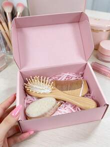 3pcs Customized Text Wooden Baby Hair Brush Gift Set, Personalized Name Baby Brush Comb Bath Gift, Baby Keepsake Gift, Back To School Gift, Multi-Functional - Wood Color - View 11