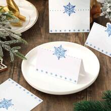 Tarjetas de mesa con copos de nieve navideños, tarjetas de lugar plegables estilo tienda, decoración para cena de invierno, boda, fiesta y reunión - Multicolor - Ver 6