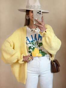 Women's Autumn/Winter New Style Solid Color Cardigan With Ruffled Cuffs - Sweet, Casual, Elegant Top For Home & Dating - Yellow - View 7