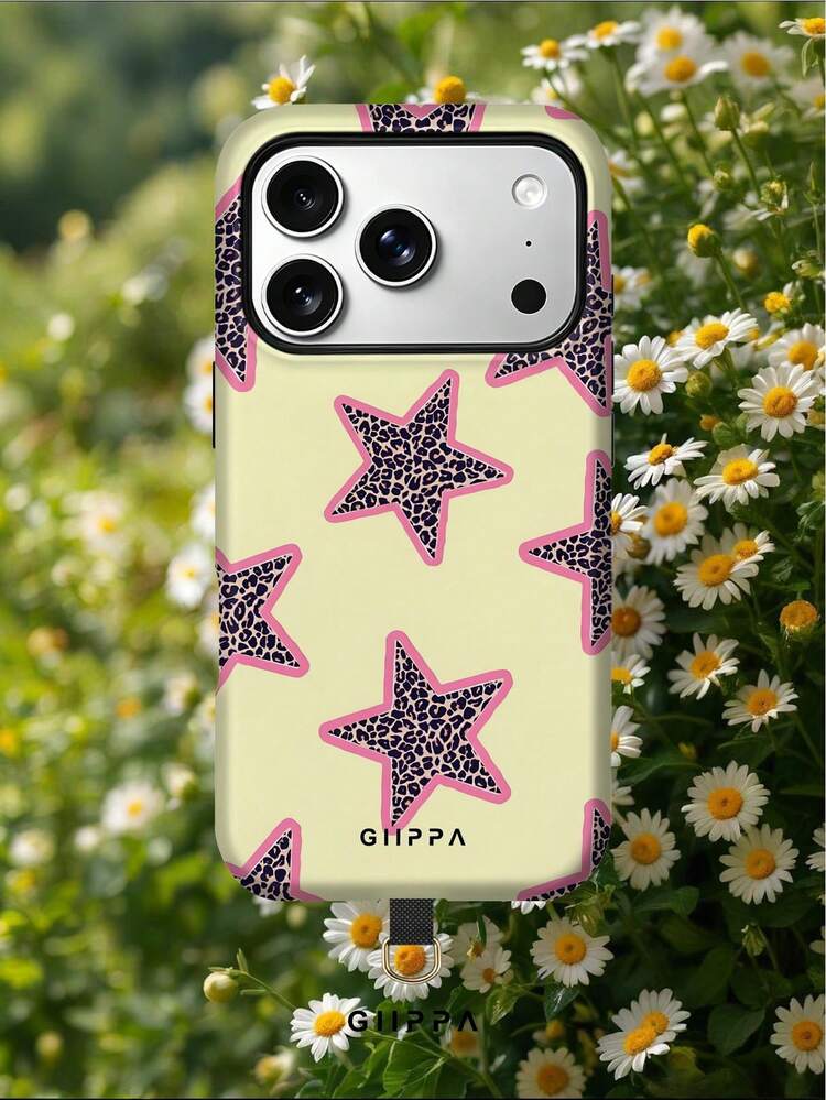 GIIPPA 1 Set Yellow Base With Leopard Print Star Design, Phone 17 Pro Max Phone Case + Pad, Compatible With Phone 16 Pro Max, 15 Pro Max, 14 Pro Max, Korean-Style High-End Fashion Fun Phone Case, Compatible With 11/12/13/14/15/16 Pro Max Plus, Elegant Design Suitable For Men And Women, Perfect Gift For Girlfriend On Christmas, Valentine's Day, Easter, Wedding Season And Birthday! - Yellow - View 9