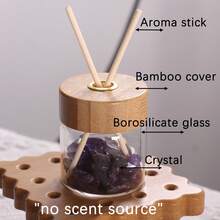 1pc Glass Reed Diffuser Jar With Bamboo Lid, Natural Crystal Stones Rattan Sticks Set, Flameless Home Fragrance Container, Ramadan Housewarming Decor Gift "Unscented" - one-size - View 5