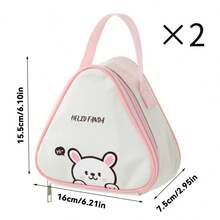 Kawaii Triangle Lunch Bag, Bear Print Insulated Lunch Box For Women, Mini Bento Bag With Handle, Small Cooler Snack Pouch, White Lunch Box For Teen Girls, Wide Open Zipper Food Container For Students Office Work - Multicolor - View 14