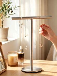1pc T-Shaped Desktop Towel Rack, Drill-Free Standing Metal Hand Towel Holder, Bathroom Vanity Kitchen Countertop Small Towel Storage, Matte Black/Silver Dual Color Options Desktop Towel Rack, Jewelry Storage Rack, Bathroom Towel Bar, Countertop T-Shaped Toilet Paper Holder, Storage Rack - Multicolor - View 7