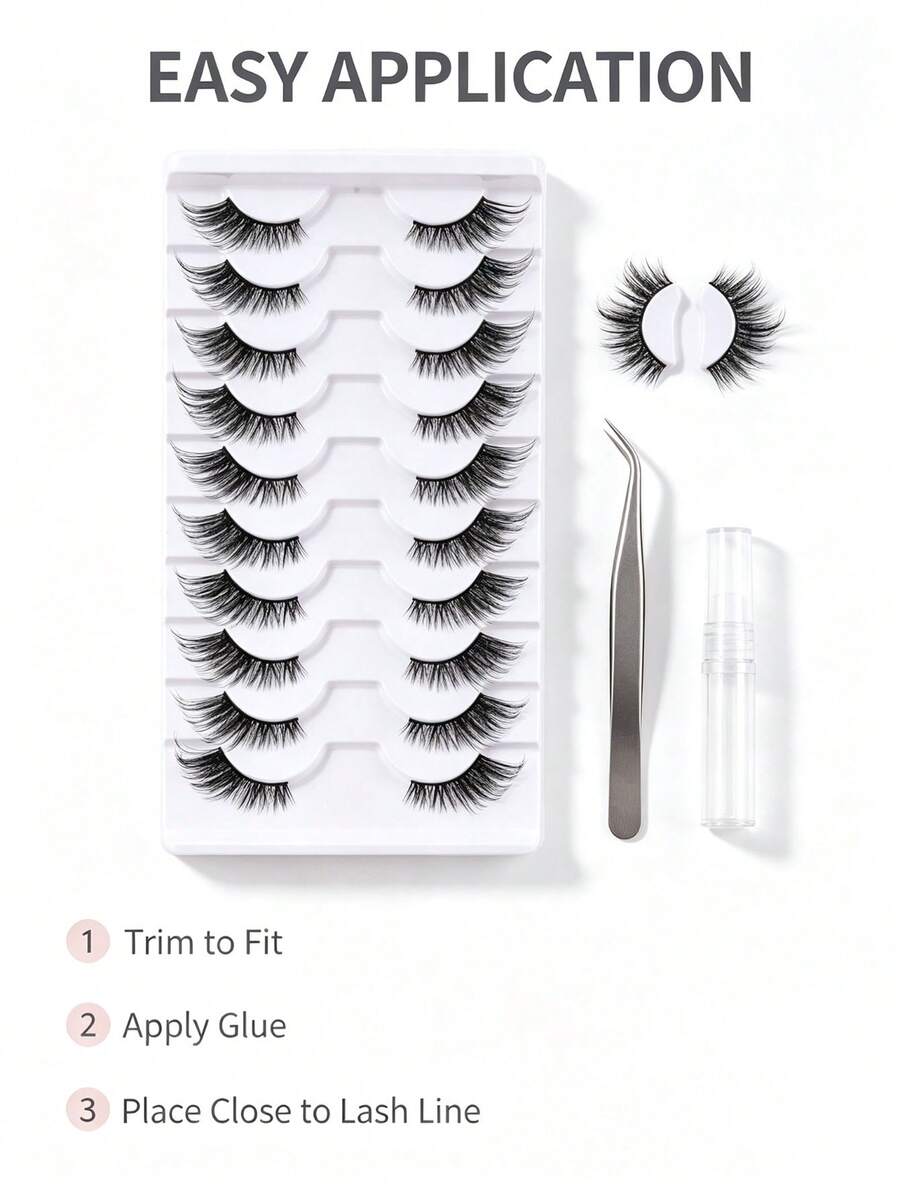 Mkhlina 10 Pairs Fox Eye False Eyelashes Wispy Fluffy Half Lashes Winged Cat Eye Natural Look Reusable Full Strip Lash Daily Makeup (XK05)