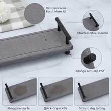 12x4in Stone Drying Tray For Bathroom Counter, Fast Drying Kitchen Sink Organizer Tray With Handle, Water Absorbent Diatomite Coasters Vanity Tray Soap Dispenser Organizer Rack Sponge Holder - Gray Set - View 3