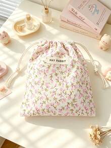 Cute Floral Drawstring Bag, Portable Mini Cosmetic Bag, Jewelry, Headphones, Dust-Proof Storage Bag, Portable Miscellaneous Organizer Bag - Multicolor - View 4