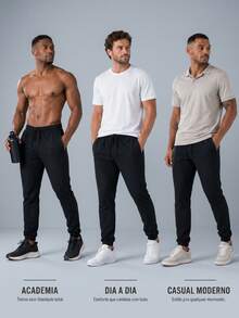 Milimetrica Men's Tactel Jogger Pants With Elastane, Gym Training, Elastic Waistband, Drawstring, And Functional Pocket - 黑色 - 查看 5