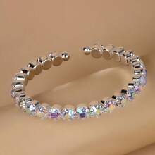 1 Pieza Brazalete Decorado Con Diamantes De Imitación Para Mujer, Accesorio Para Uso Diario/fiestas De Moda - Plateado - Ver 16