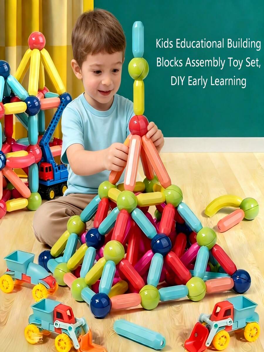 DIY Kids Magnetic Building Blocks Toy Set, Early Learning Intelligent Suction Interlocking Blocks Puzzle, Random Colors