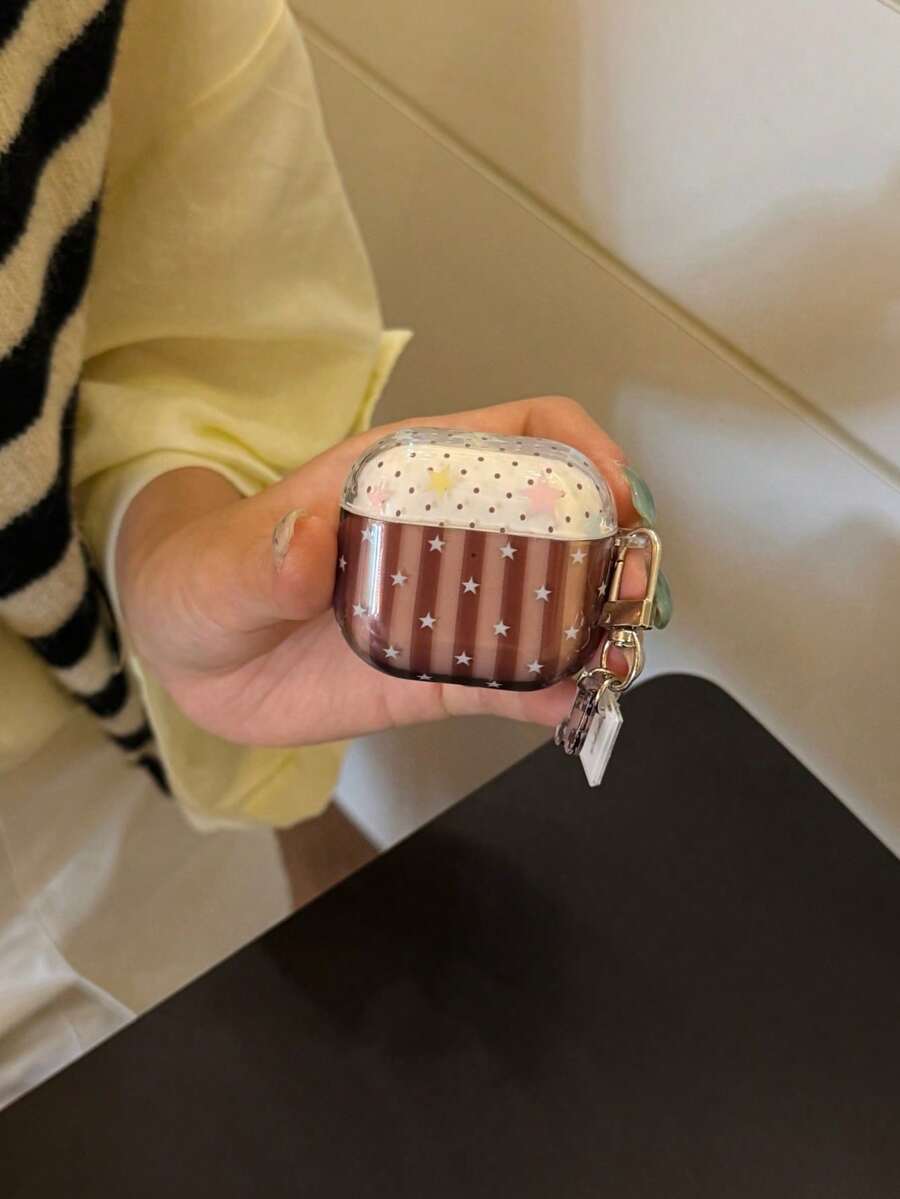 Brown Striped Polka Dot Star Pattern Earphone Case Compatible With AirPods Pro 3/4/1/2/Pro 2 Wireless Bluetooth Earphones Shockproof Protective Cover Korean Style