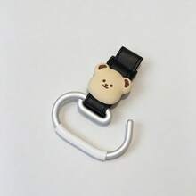 1pc Baby Stroller Hook, PU Leather Hook And Loop Hanging Hook, Solid Color Leather 3D Bear Design, Universal Stroller Accessory - As Shown - View 9