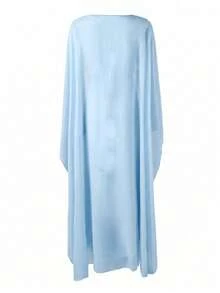 Setelan Dua Potong Gaun Syal Minimalis Kasual Elegan untuk Liburan & Kencan Malam Musim Panas - Biru - View 10